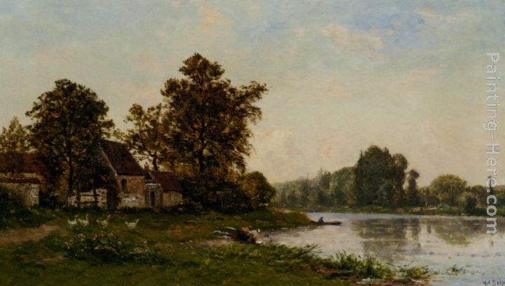Washerwoman by the River painting - Hippolyte Camille Delpy Washerwoman by the River art painting